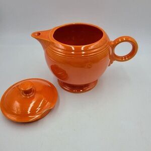 Mid Century Modern Orange Teapot Fiesta Ceramic Porcelain Top Handle Spout